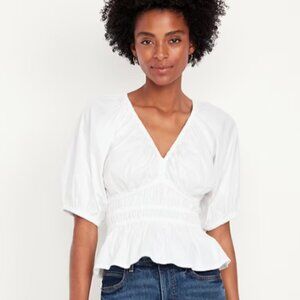 Smocked V-Neck Peplum Top